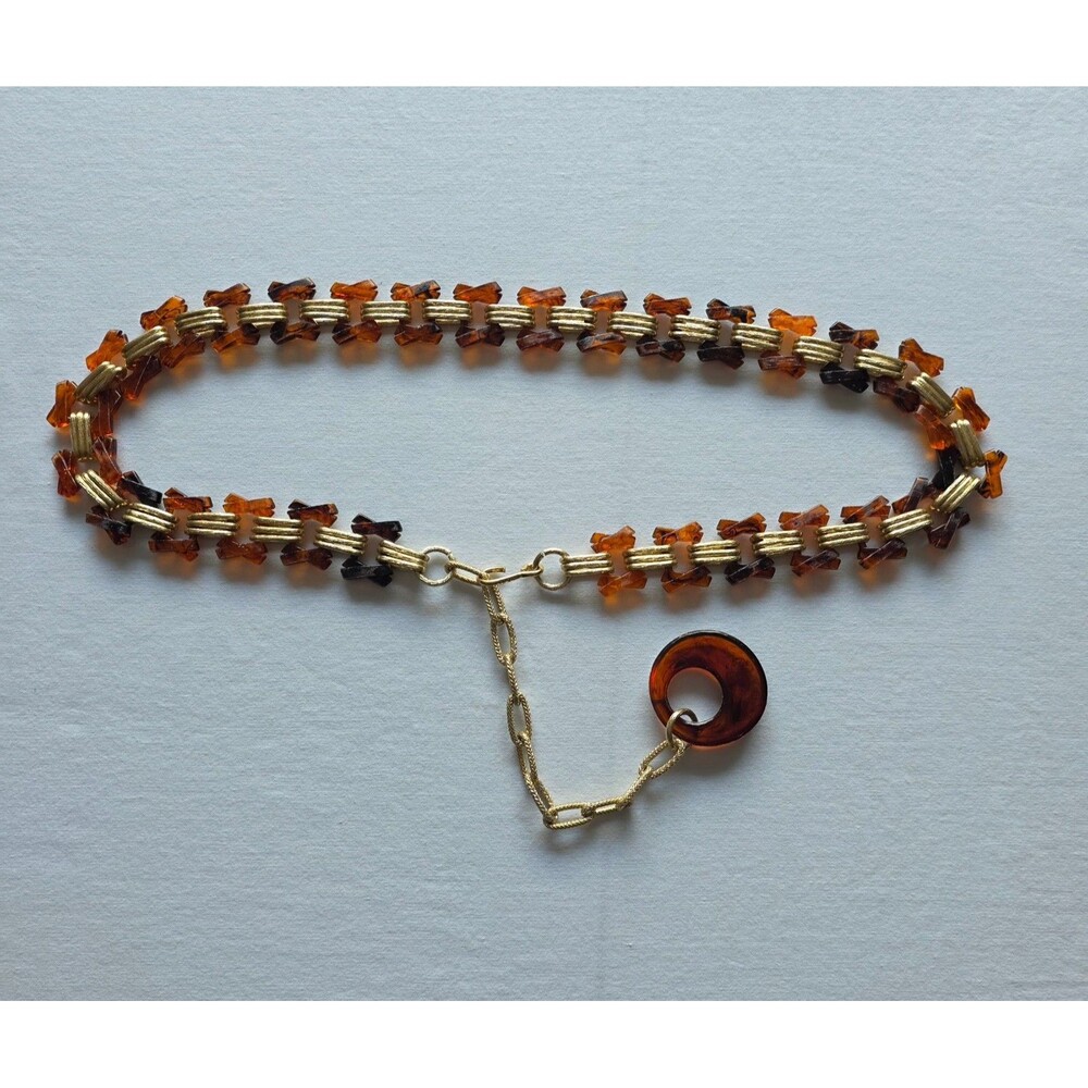 Vintage Hong Kong Brown Gold Tone Chain Belt Mod Boho Dangle 36 in